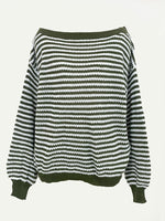 Load image into Gallery viewer, Off Shoulder Stripe Knit Sweater Drop Sleeve Women N6B031
