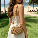 Load image into Gallery viewer, Cotton Mesh Drawstring Mini Beach Crossbody Bag N6F145