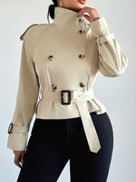 Load image into Gallery viewer, Short Trench Coat Belted Lapel Jacket Buckle Detail N6A148