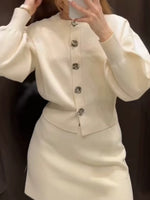 Load image into Gallery viewer, Floral Button Knit Set Women White N5A558