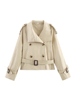 Load image into Gallery viewer, Short Trench Coat Belted Lapel Jacket Buckle Detail N6A148