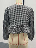 Load image into Gallery viewer, Gingham Bow Tie Open Front Blouse Women N6D133