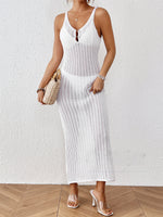 Load image into Gallery viewer, Resort Backless Maxi Dress V Neck White N25A036