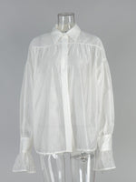 Load image into Gallery viewer, French Satin Flounce Sleeve Lightweight Blouse Women N6D037