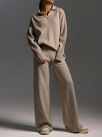Load image into Gallery viewer, Knit Set Polo Neck Pullover Wide Leg Pants Two-Piece N6G137