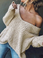 Load image into Gallery viewer, Deep V Neck Lace Knit Sweater Long Sleeve Women N6B035