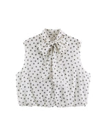 Load image into Gallery viewer, Chiffon Pleated Polka Dot Blouse Stand Collar N6F199