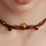 Load image into Gallery viewer, Tiger Eye Beaded Necklace Handwoven Drop Shape S5P197