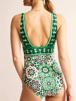 Load image into Gallery viewer, Retro Diamond Print One-Piece Swimsuit Women N6C300