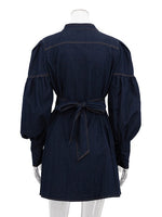 Load image into Gallery viewer, Denim Shirt Dress with Lantern Sleeve and Tie Belt N6C194
