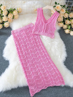 Load image into Gallery viewer, Pink Crop Halter Top and Slit Skirt Set Women N6C294