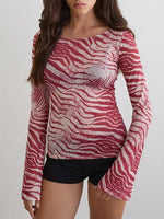 Load image into Gallery viewer, Animal Print Off Shoulder Long Sleeve Fitted Tee N6B081