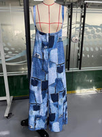 Load image into Gallery viewer, Blue Irregular Patchwork Print Bloomer Jumpsuit N6C201