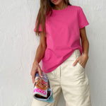 Load image into Gallery viewer, Cotton Crew Neck T-Shirt Short Sleeve Casual Top N6A149