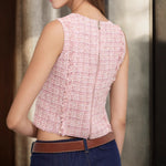 Load image into Gallery viewer, Pink Tweed Sleeveless Cardigan Vest Women Short N5A937