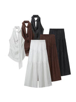 Load image into Gallery viewer, Polka Dot Halter Chiffon Top Pleated Pants Set N6F259