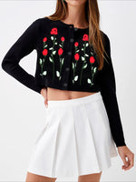 Load image into Gallery viewer, Floral Button Cropped Knit Cardigan Elegant Women N6B039
