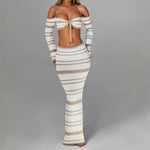 Load image into Gallery viewer, Striped Halter Long Sleeve Skirt Set Women N6A057