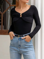 Load image into Gallery viewer, V Neck Long Sleeve Top Women Rayon Blend Knit Shirt N5A761