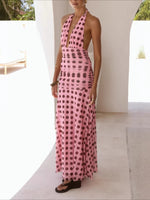 Load image into Gallery viewer, Polka Dot Mesh Halter Dress V Neck Open Back Tie Waist N6F029