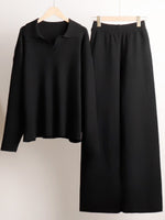 Load image into Gallery viewer, Knit Set Polo Neck Pullover Wide Leg Pants Two-Piece N6G137