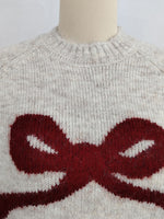 Load image into Gallery viewer, Round Neck Bow Knit Sweater Casual Women N6G147