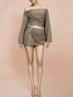 Load image into Gallery viewer, Sexy Off-Shoulder Cross Top and Skirt Set Women N6D141