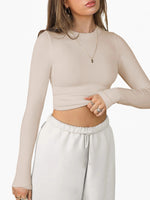 Load image into Gallery viewer, Ribbed Round Neck Long Sleeve T-Shirt Women Slim Fit N6A185