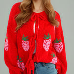 Load image into Gallery viewer, Heart Embroidery Tie Front Cardigan Women N5A847