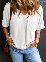 Load image into Gallery viewer, Twisted Rib V-Neck Relaxed T-Shirt Women N6B057