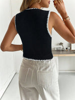Load image into Gallery viewer, Color Block Lace Trim Knit Vest Cardigan Women N6C320