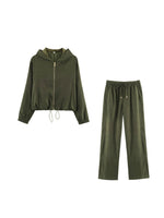 Load image into Gallery viewer, Drawstring Hooded Zip Jacket & Jogger Pants Set Women N6H128