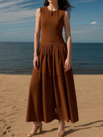 Load image into Gallery viewer, Tiered Zip Front Maxi Dress High Waist Brown N5Z595