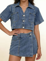 Load image into Gallery viewer, Denim Shirt and Shorts Set Women Relaxed Fit N6D168