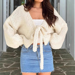 Load image into Gallery viewer, Reversible Bow Tie Cardigan Short Crochet Knit Front N5A840