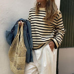 Load image into Gallery viewer, Striped Color Block Sweater Women Acrylic Knit N5A801