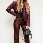 Load image into Gallery viewer, Retro Notch Collar PU Jacket Women Faux Leather Coat N5A774