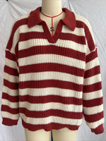Load image into Gallery viewer, Color Block Striped Polo Collar Knit Pullover V-Neck N6G140