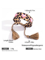 Load image into Gallery viewer, Adjustable Knit Bracelet Cherry Letter Leopard Fringe N6A200