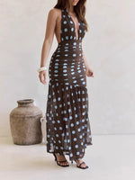 Load image into Gallery viewer, Polka Dot Mesh Halter Dress V Neck Open Back Tie Waist N6F029