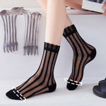 Load image into Gallery viewer, Vertical Rib Crystal Sheer Mid-Calf Socks Women N6H032