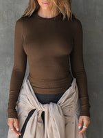 Load image into Gallery viewer, Ribbed Round Neck Long Sleeve T-Shirt Women Slim Fit N6A185