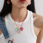 Load image into Gallery viewer, Enamel Drop Heart Necklace Glass Pendant Handmade S5P886