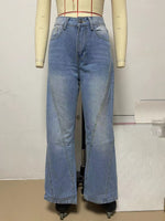 Load image into Gallery viewer, Patchwork Wide Leg Flare Jeans Women Blue N6D155