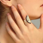 Load image into Gallery viewer, Matte Water Ripple Black Agate Open Ring Women S5P916