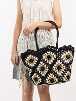 Load image into Gallery viewer, Hand Crochet Color Block Mesh Tote Beach Bag Women N6C302