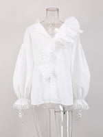 Load image into Gallery viewer, V Neck Ruffle Lace Trim Blouse Women N6C134
