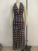 Load image into Gallery viewer, Polka Dot Mesh Halter Dress V Neck Open Back Tie Waist N6F029