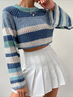Load image into Gallery viewer, Color Block Striped Knit Crop Sweater Women N6B025