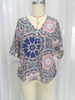 Load image into Gallery viewer, Ethnic Batwing Sleeve V-Neck T-shirt Women N6D102